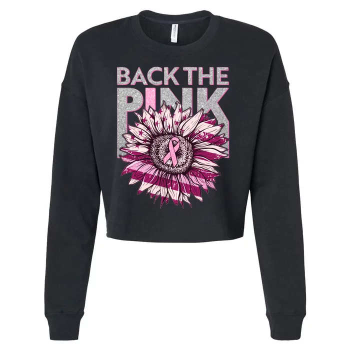 Back The Pink Breast Cancer Awareness Sunflower Ribbon Cropped Pullover Crew