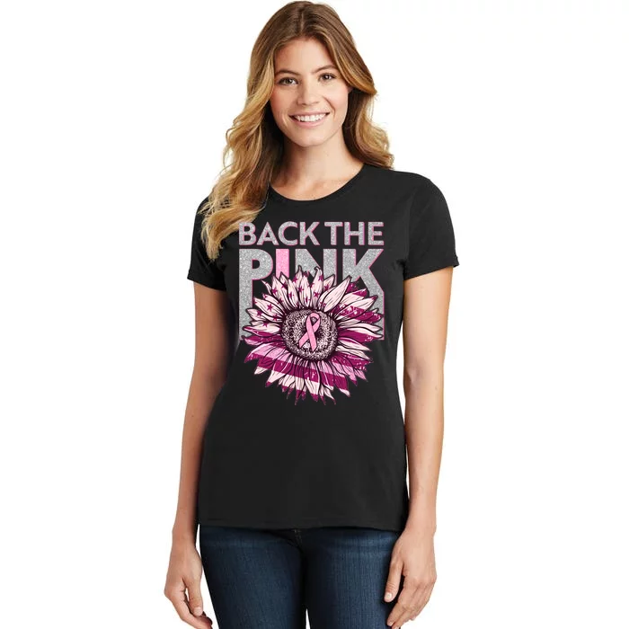 Back The Pink Breast Cancer Awareness Sunflower Ribbon Women's T-Shirt