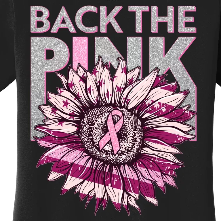 Back The Pink Breast Cancer Awareness Sunflower Ribbon Women's T-Shirt