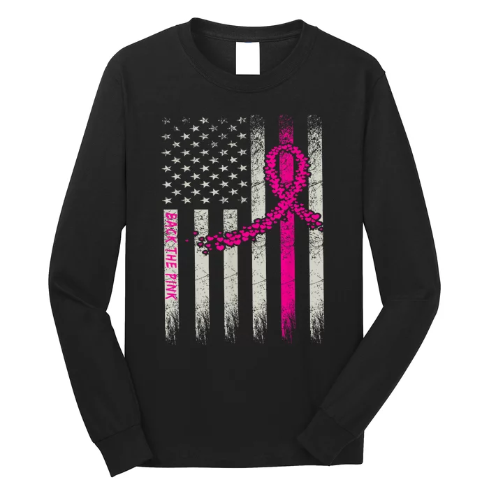 Back The Pink Breast Cancer Awareness Flag Long Sleeve Shirt