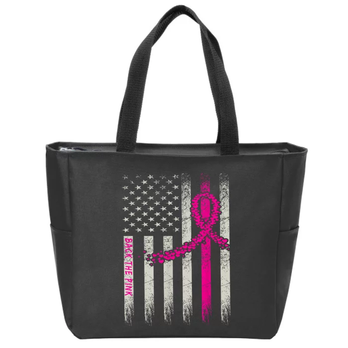 Back The Pink Breast Cancer Awareness Flag Zip Tote Bag