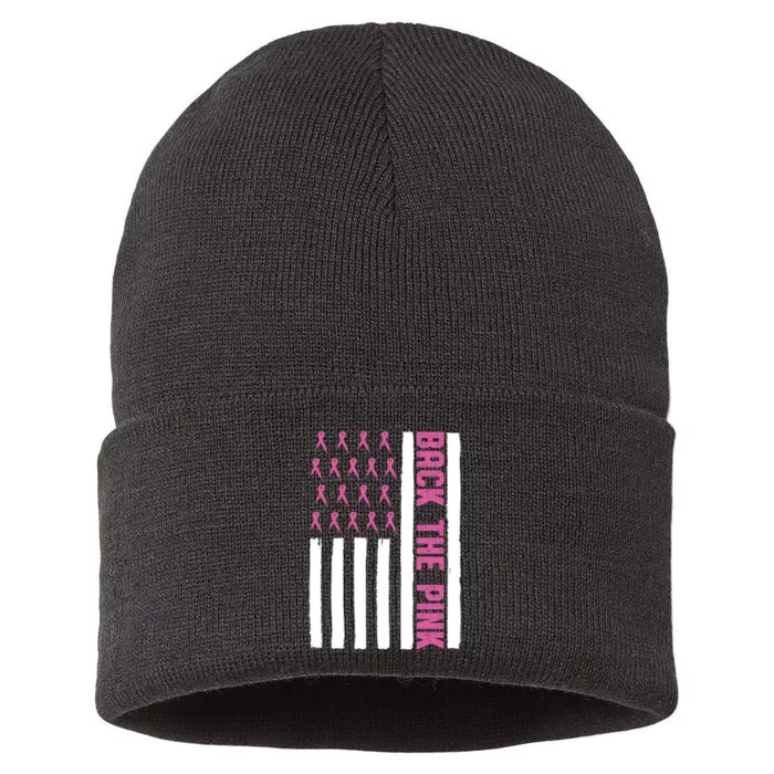 Back The Pink Breast Cancer Awareness Flag Sustainable Knit Beanie