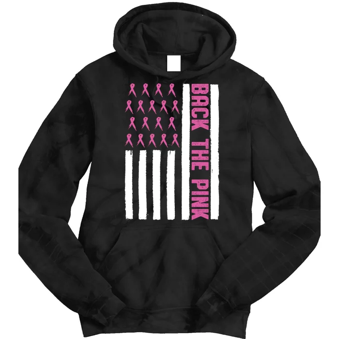 Back The Pink Breast Cancer Awareness Flag Tie Dye Hoodie