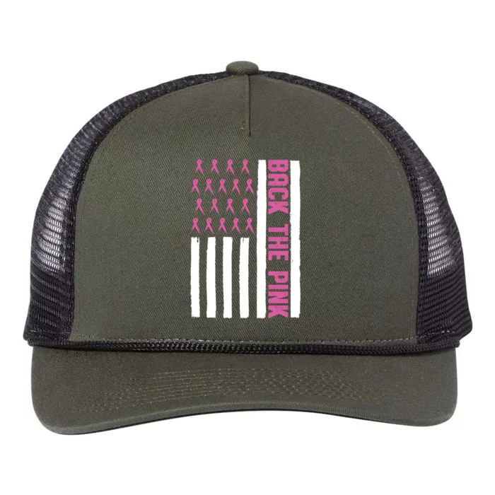 Back The Pink Breast Cancer Awareness Flag Retro Rope Trucker Hat Cap