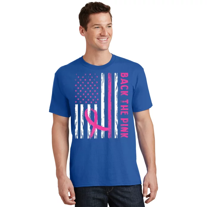 Back The Pink Ribbon Flag Breast Cancer Warrior T-Shirt