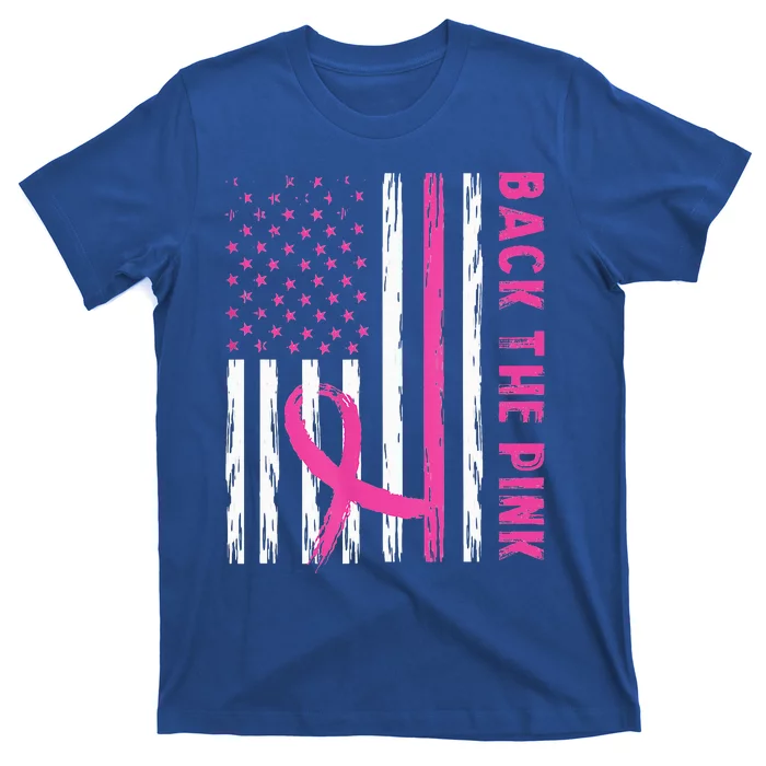 Back The Pink Ribbon Flag Breast Cancer Warrior T-Shirt