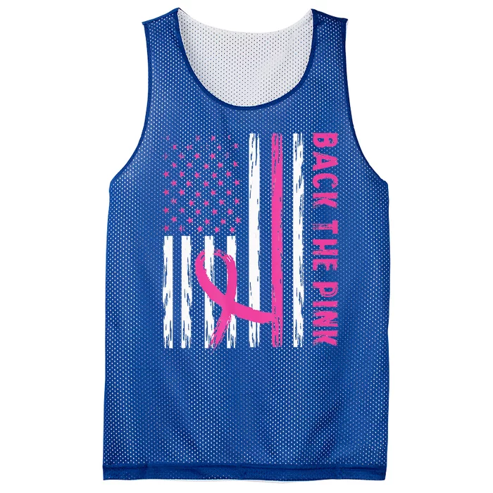 Back The Pink Ribbon Flag Breast Cancer Warrior Mesh Reversible Basketball Jersey Tank