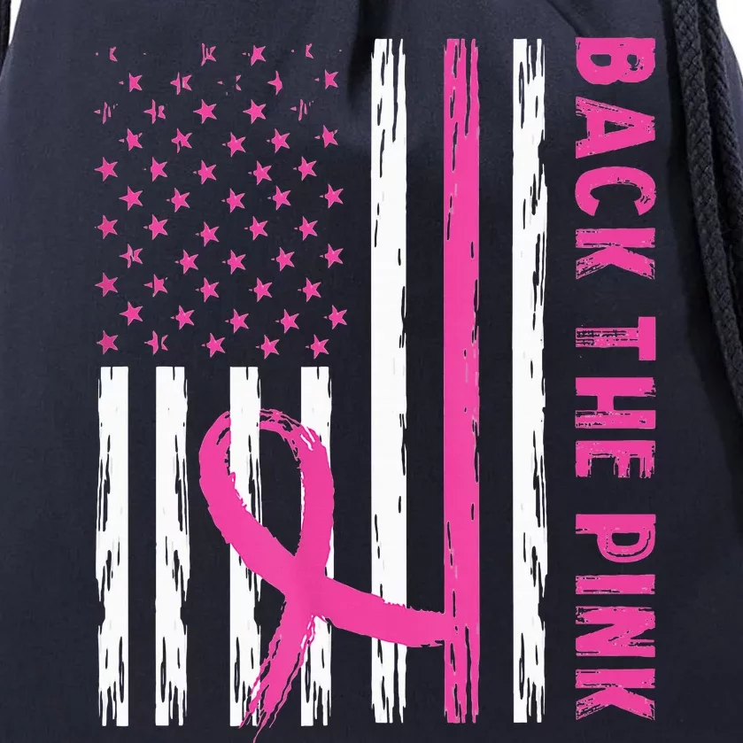 Back The Pink Ribbon Flag Breast Cancer Warrior Drawstring Bag