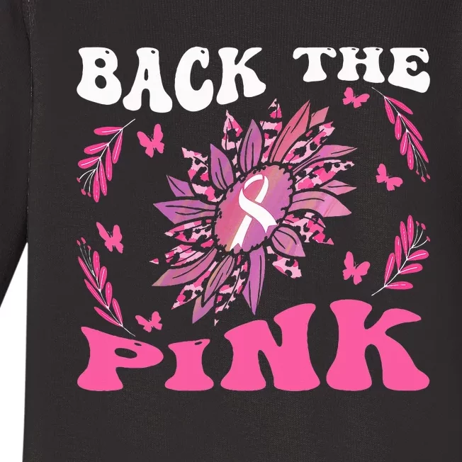 Back The Pink Ribbon Groovy Breast Cancer Awareness Baby Long Sleeve Bodysuit