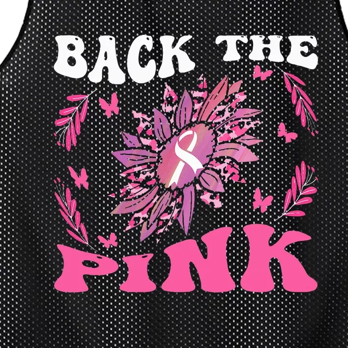 Back The Pink Ribbon Groovy Breast Cancer Awareness Mesh Reversible Basketball Jersey Tank