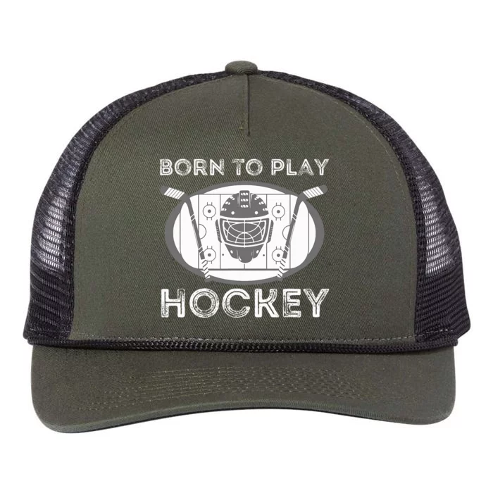 Born To Play Hockey Funny Ice Hockey Player Retro Rope Trucker Hat Cap