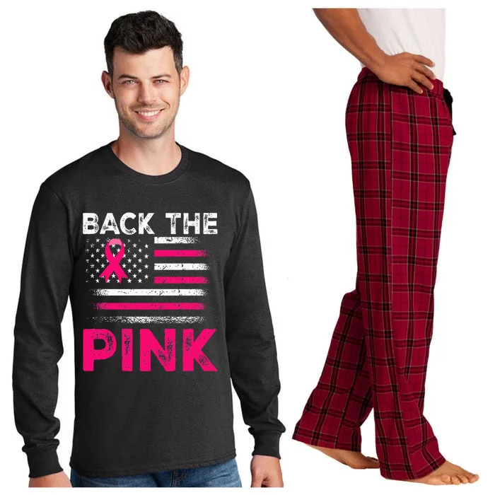 Back The Pink Ribbon Flag Breast Cancer Warrior Long Sleeve Pajama Set