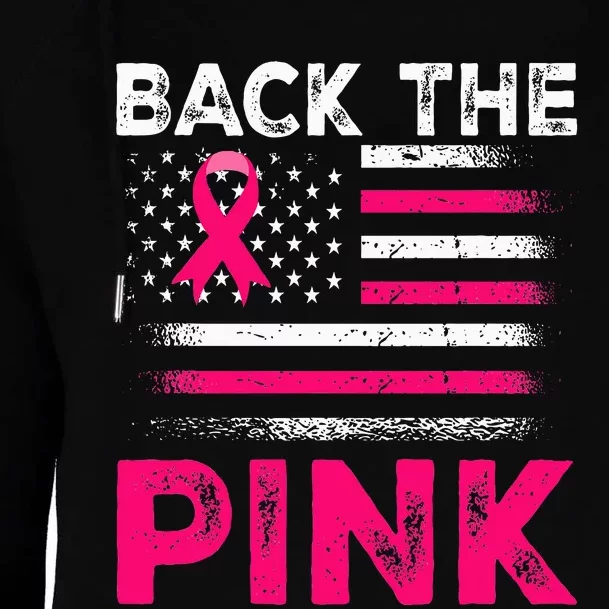 Back The Pink Ribbon Flag Breast Cancer Warrior Womens Funnel Neck Pullover Hood