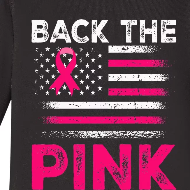 Back The Pink Ribbon Flag Breast Cancer Warrior Baby Long Sleeve Bodysuit