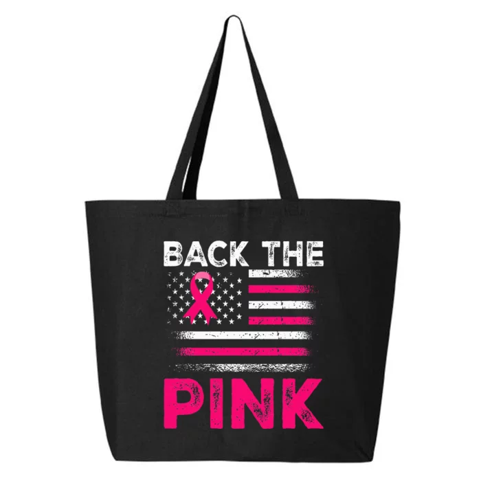 Back The Pink Ribbon Flag Breast Cancer Warrior 25L Jumbo Tote