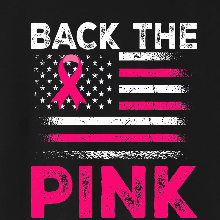 Back The Pink Ribbon Flag Breast Cancer Warrior Women's Crop Top Tee