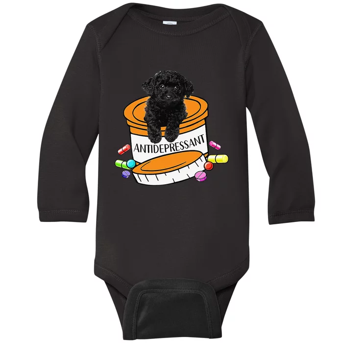 Black Toy Poodle Antidepressant Baby Long Sleeve Bodysuit