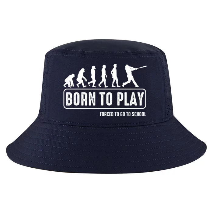 Born To Play Baseball Forced To Go To School Hu Evolution Great Gift Cool Comfort Performance Bucket Hat