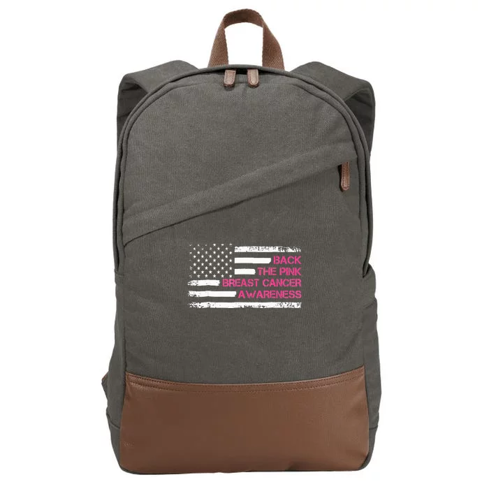 Back The Pink American Flag Breast Cancer Awareness Vintage Cotton Canvas Backpack