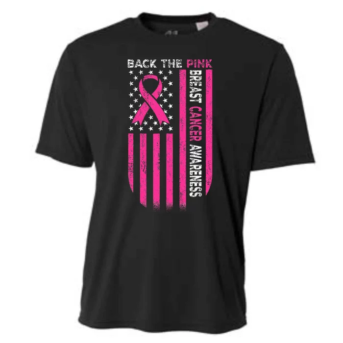 Back The Pink Ribbon American Flag Breast Cancer Awareness Cooling Performance Crew T-Shirt