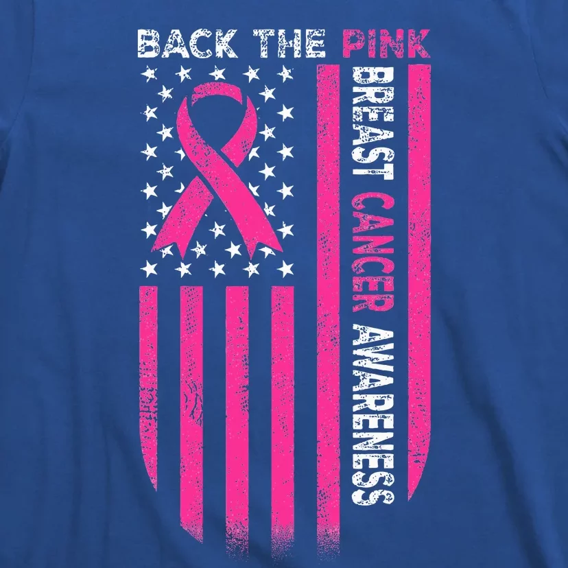 Back The Pink Ribbon American Flag Breast Cancer Awareness T-Shirt