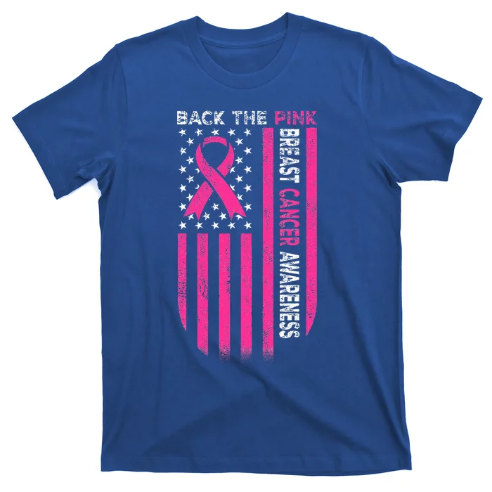 Back The Pink Ribbon American Flag Breast Cancer Awareness T-Shirt