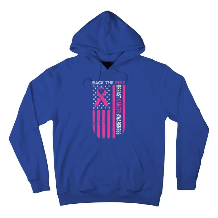 Back The Pink Ribbon American Flag Breast Cancer Awareness Tall Hoodie