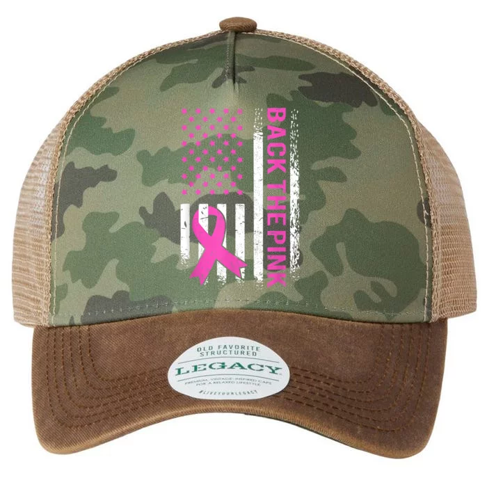 Back The Pink Breast Cancer Awareness American US Flag Legacy Tie Dye Trucker Hat