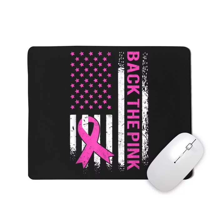 Back The Pink Breast Cancer Awareness American US Flag Mousepad