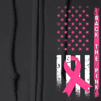 Back The Pink Ribbon American Flag Breast Cancer Awareness Full Zip Hoodie