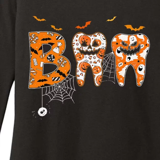 Boo Teeth Pumpkin Dentist Dental Hygienist Halloween Womens CVC Long Sleeve Shirt