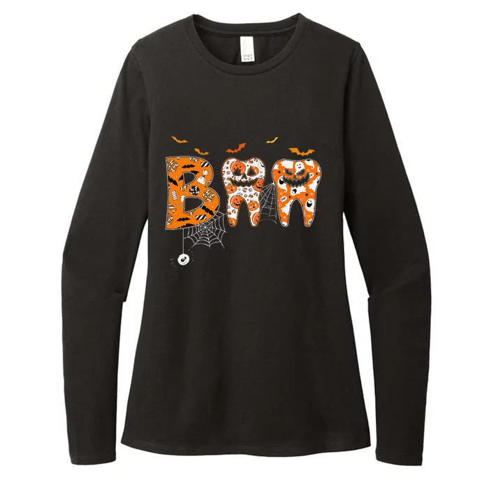 Boo Teeth Pumpkin Dentist Dental Hygienist Halloween Womens CVC Long Sleeve Shirt