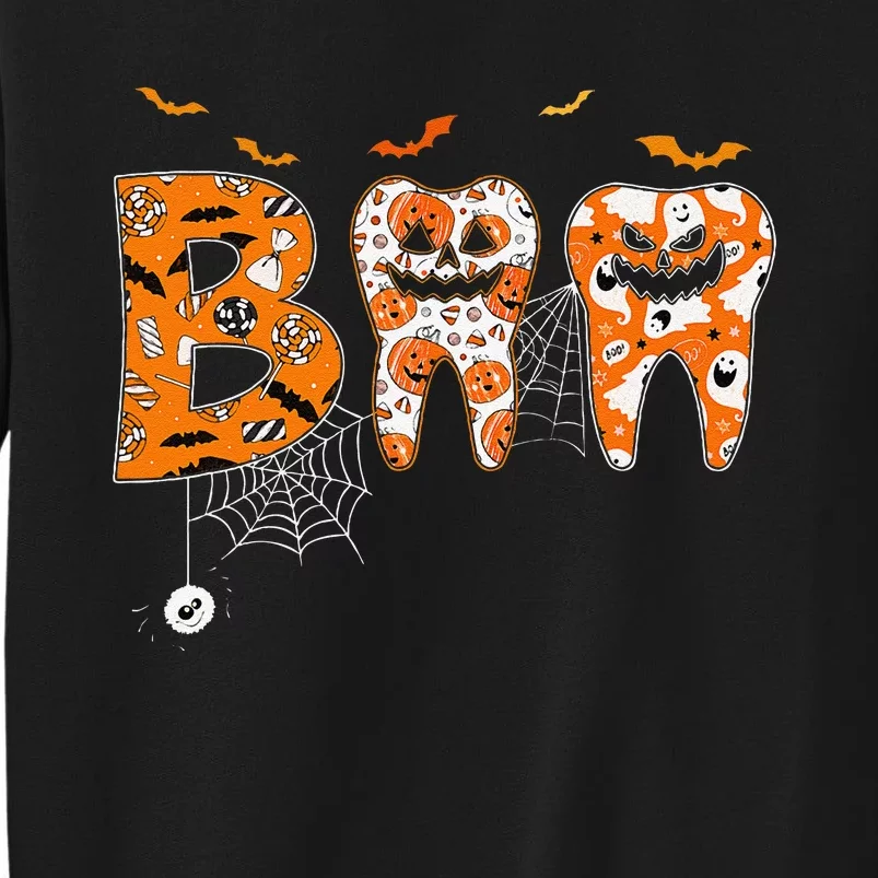 Boo Teeth Pumpkin Dentist Dental Hygienist Halloween Tall Sweatshirt