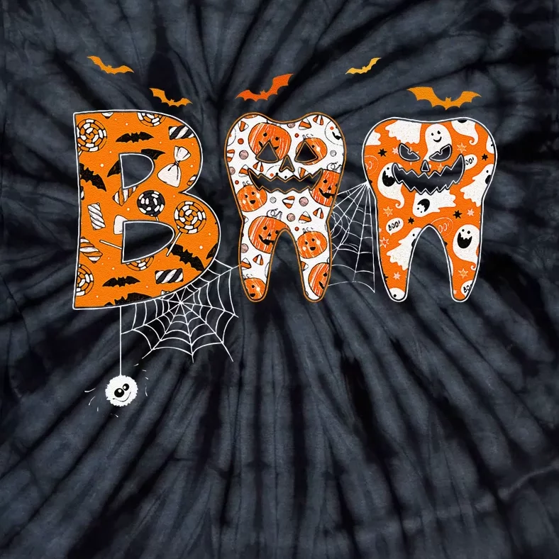 Boo Teeth Pumpkin Dentist Dental Hygienist Halloween Tie-Dye T-Shirt