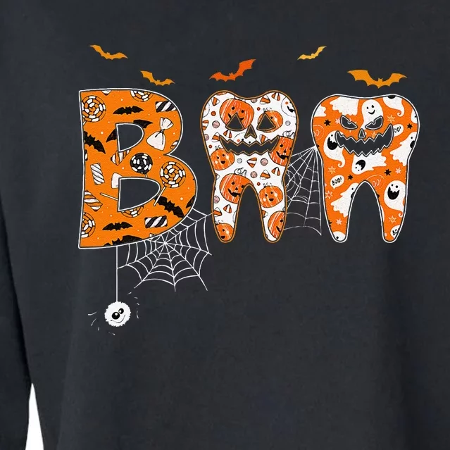 Boo Teeth Pumpkin Dentist Dental Hygienist Halloween Cropped Pullover Crew