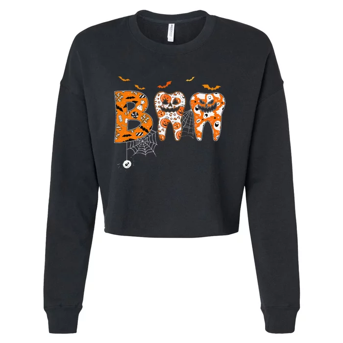 Boo Teeth Pumpkin Dentist Dental Hygienist Halloween Cropped Pullover Crew