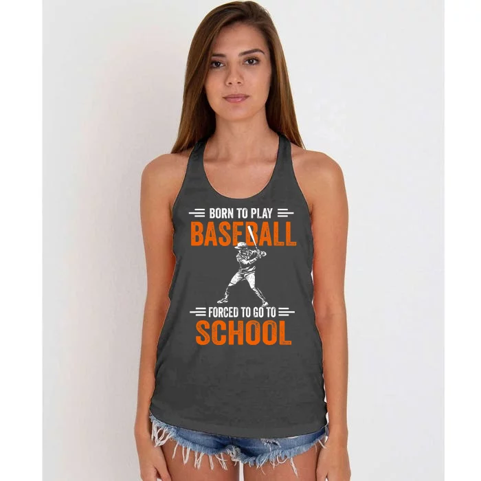 Born to play baseball forced to go to school Women's Knotted Racerback Tank