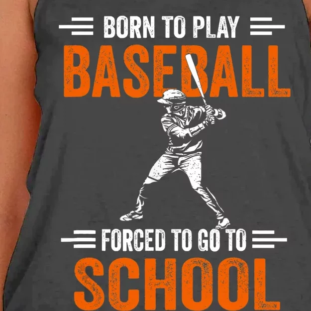 Born to play baseball forced to go to school Women's Knotted Racerback Tank