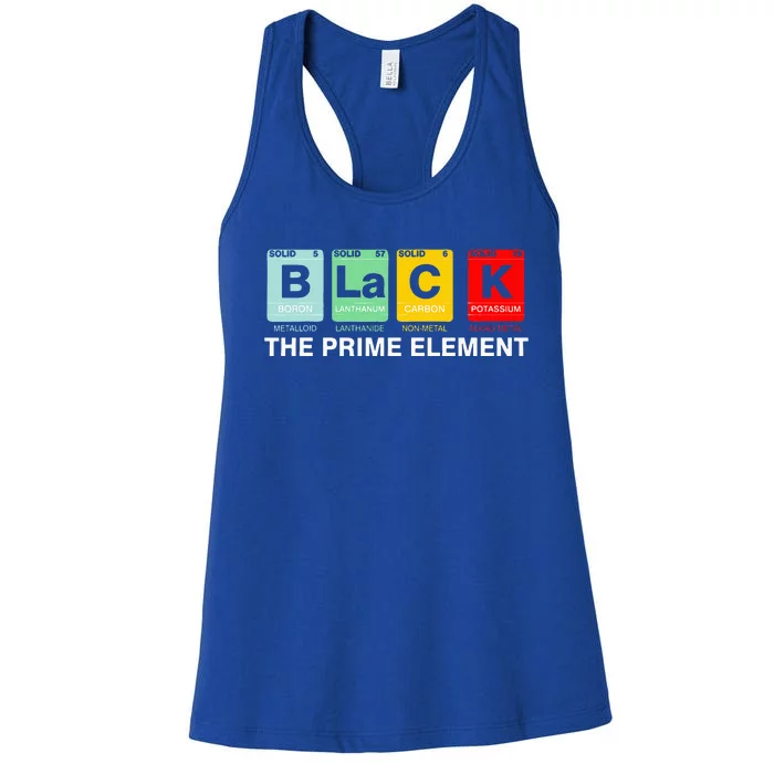 Black The Prime Element Black History Month Periodic Table Women's Racerback Tank