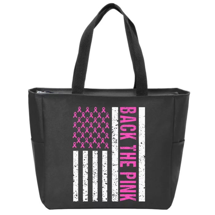 Back The Pink Breast Cancer Awareness Flag Zip Tote Bag