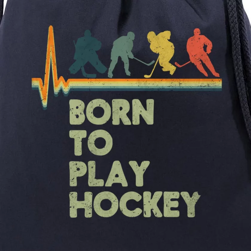 Born To Play Hockey Retro Silhouette Great Gift Drawstring Bag