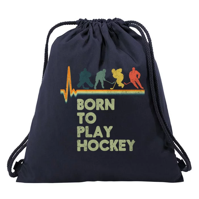 Born To Play Hockey Retro Silhouette Great Gift Drawstring Bag