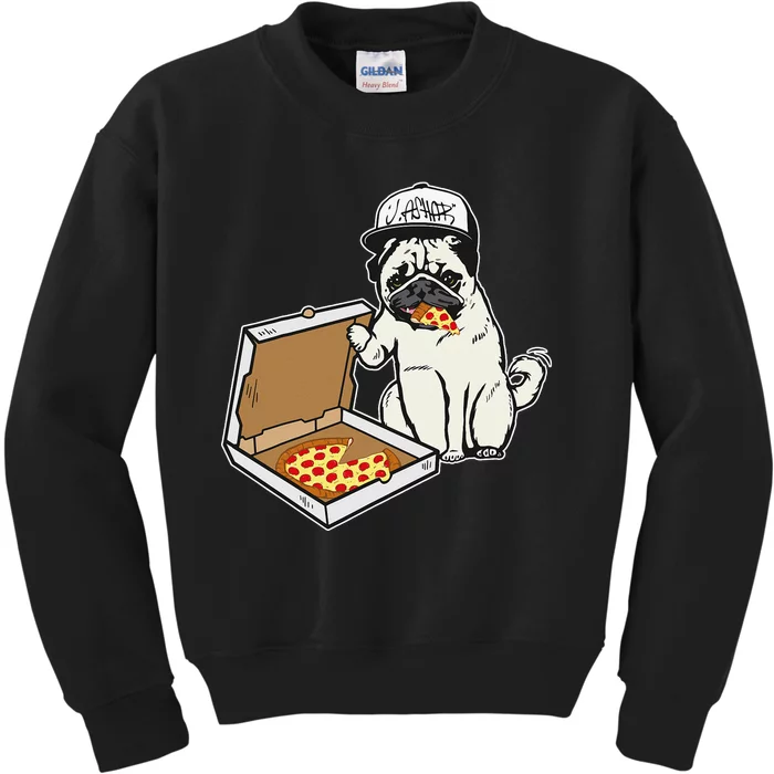 Babu the Pug Dog Eating Pizza Justin Ashar Snapback Kids Sweatshirt