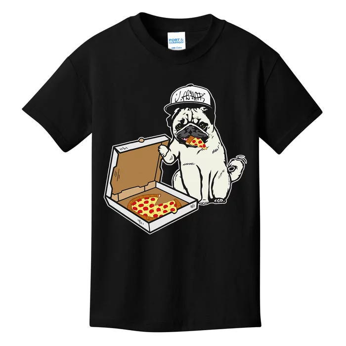 Babu the Pug Dog Eating Pizza Justin Ashar Snapback Kids T-Shirt