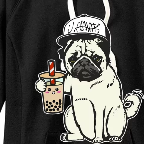 Babu the Pug Dog Drinking Bubble Tea, Justin Ashar Snapback Tank Top Women's Fleece Hoodie