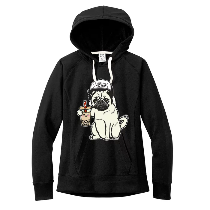 Babu the Pug Dog Drinking Bubble Tea, Justin Ashar Snapback Tank Top Women's Fleece Hoodie