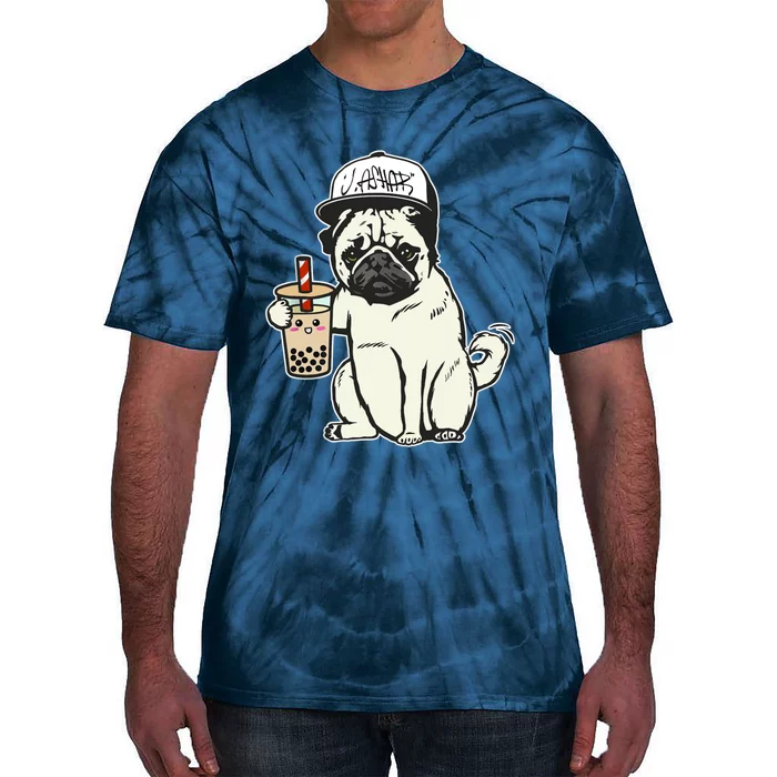 Babu the Pug Dog Drinking Bubble Tea, Justin Ashar Snapback Tank Top Tie-Dye T-Shirt