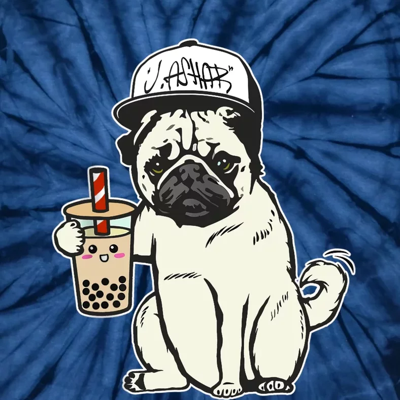 Babu the Pug Dog Drinking Bubble Tea, Justin Ashar Snapback Tank Top Tie-Dye T-Shirt