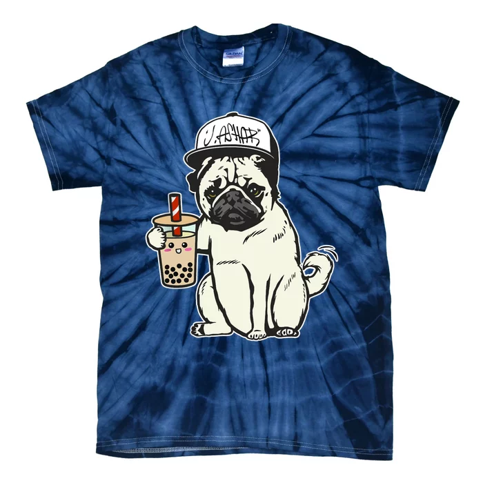 Babu the Pug Dog Drinking Bubble Tea, Justin Ashar Snapback Tank Top Tie-Dye T-Shirt