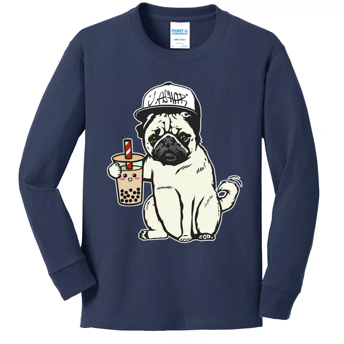 Babu the Pug Dog Drinking Bubble Tea, Justin Ashar Snapback Tank Top Kids Long Sleeve Shirt